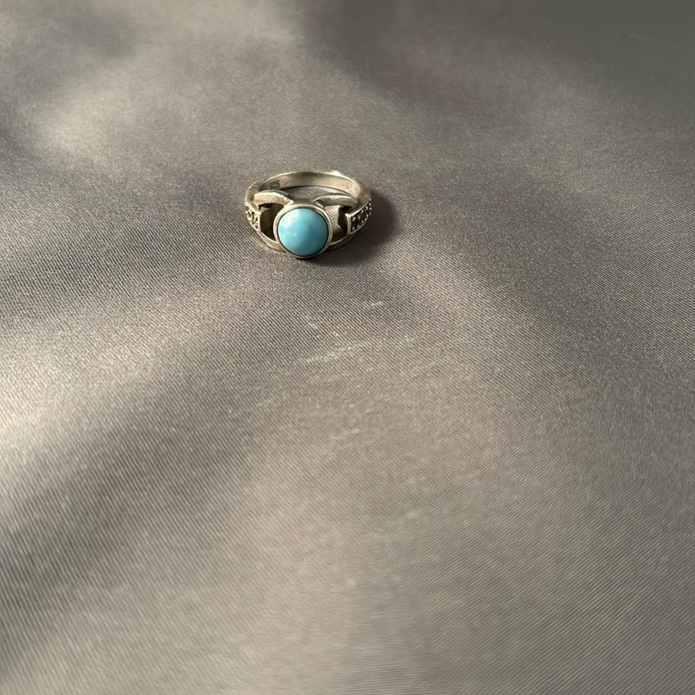 Larimar Cabochon with White Topaz Silver Ring